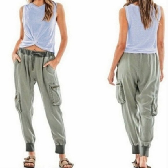 Young Fabulous & Broke Pants - Young Fabulous & Broke Green Tencel Cargo Jogger Pants Size Small